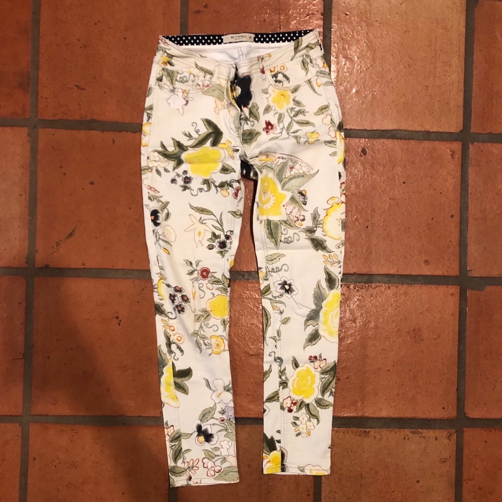 Etro large print floral straight leg jeans